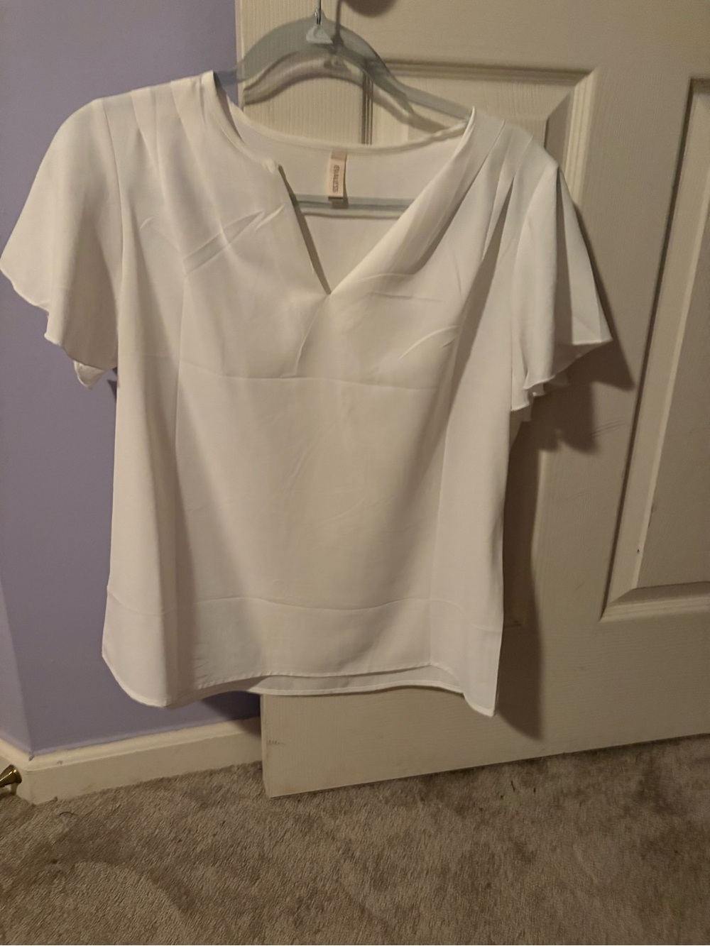 Amazon White V-Neck Flutter Sleeve Blouse